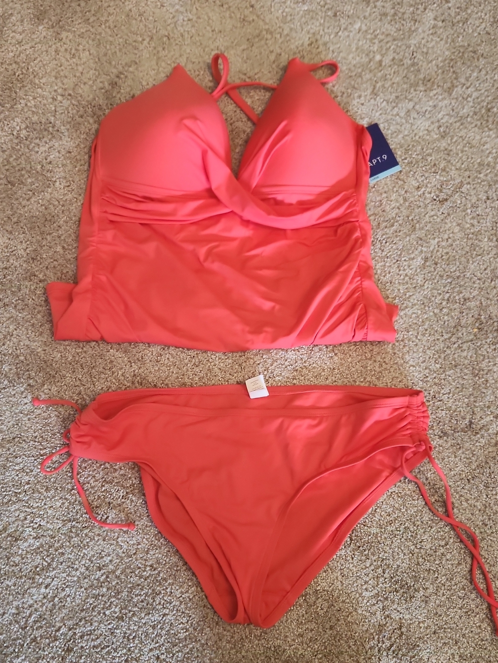 Apt. 9 Coral Tankini Set with Bikini Bottoms